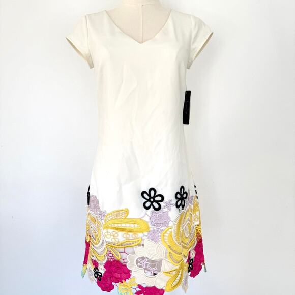 LAUNDRY BY SHELLI SEGAL MULTICOLOR FLORAL LACE TRIM DRESS - Picture 1 of 8